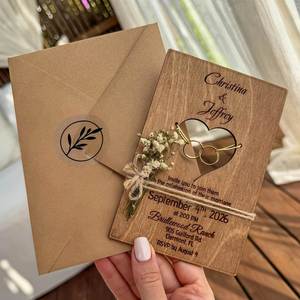 Laser Engraved Wooden <b>Invitations</b> Custom Diy <b>Wedding</b> Cards <b>Envelopes</b> Love Theme Bridal Shower Gift - Product Image 1