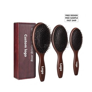 Promotion à bas prix : Brosse à cheveux personnalisée avec logo, en bois de hêtre brun, à coussin d'air, en poils de sanglier naturels antistatiques, pour massage du cuir chevelu - Product Image 1