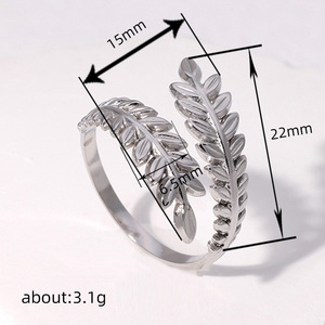 Anello Minimalista a Foglia Aperto e Regolabile, Gioiello Ispirato alla Natura in Stile Metallico alla Moda - Product Image 3