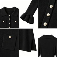 Nouvelle Robe Longue Tricotée Noire Ajustée à Manches Longues Style Français Sophistiqué pour Femme – Collection Automne 2026