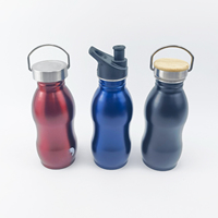 Bouteille d'eau en acier inoxydable avec forme de gourde, capacité de 500 ml, paille à boire directe et couvercle en bambou en plastique PP pour le camping