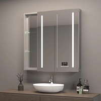 Armoire à miroir en aluminium à double porte avec étagères de rangement, compatible Bluetooth