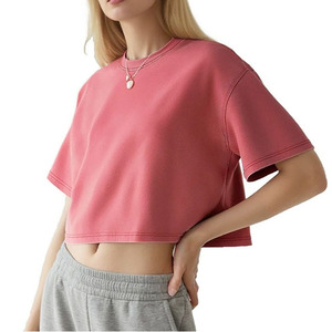 T-shirt Corta Estiva da Donna in Maglia Larga Traspirante 100% Cotone Lavaggio Acido Stile Retrò 240g a Maniche Corte - <span class=keywords><strong>Top</strong></span> Corto <span class=keywords><strong>Vintage</strong></span> - Product Image 5