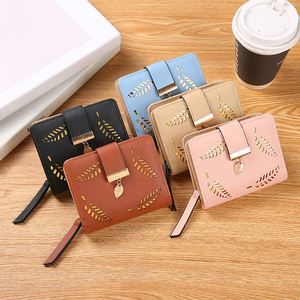 New Design Hollow Out <b>Leaves</b> Lady Leather Wallet Purses Handbag Phone Case Printable Bag Korean Style Women Short Wallets - Product Image 1