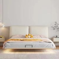 Minimalistisches Weißes Schwebendes Bett aus Weichleder mit Bewegungssensor-LED-Beleuchtung Modernes Gepolstertes Bettgestell für Hauptschlafzimmer