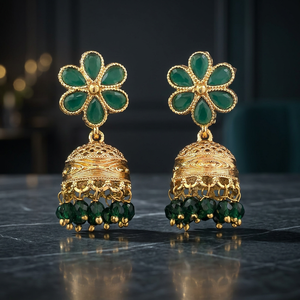 Bijoux fantaisie artificiels Kanhai Jewels, boucles d'oreilles ethniques Jhumki pour femmes, style antique, plaqué or, 10 grammes, sans nickel ni plomb - Product Image 2