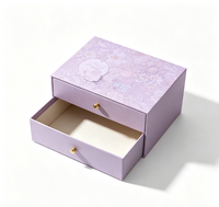 Boîte cadeau à bijoux à double tiroir coulissant, boîte en papier à imprimé floral avec bouton doré pour l'emballage de bagues et de boucles d'oreilles