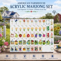 Joli ensemble de mahjong en acrylique blanc de 160 pièces, style ferme campagnarde, imprimé floral blé, pour collection de amateurs