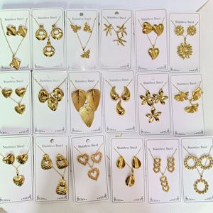 Irregular Luxury Creative Polygonal Geometric Leaf Texture Flower Love Stainless Steel <b>Gold</b> Earrings Necklace Set for Gift - Product Image 3