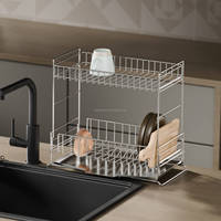 Égouttoir à vaisselle WIREKING en acier inoxydable, double niveau, extensible, à poser sur l'évier, avec porte-assiettes, porte-bols et bac d'égouttage