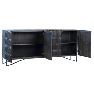 סגנון תעשייתי 4 דלתות אחסון סיידים שחור מלבן רהיטים גימור מתכת גימור עבור חדר אוכל מטבח חדר שינה - Product Image 2