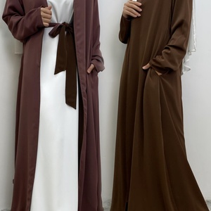 1991# Stunning Reversible Open <b>Abaya</b> With Side Pockets Solid Color Both Sides Wearing Muslim Women Cardigan 5 Colors - Product Image 4