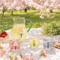 Ensemble de tasses en verre borosilicate soufflé à la main Lefu avec fleurs en trois dimensions, passe au micro-ondes et au lave-vaisselle, idéal pour les cadeaux