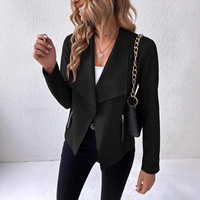Blazer court en daim à col rabattu avec fermeture éclair tendance 2025, manteau trench luxueux coupe-vent pour femmes