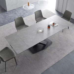 <span class=keywords><strong>Table</strong></span> à manger moderne extensible en céramique plateau en pierre frittée avec base en acier au carbone meubles de salle à manger rectangulaire de luxe - Product Image 2