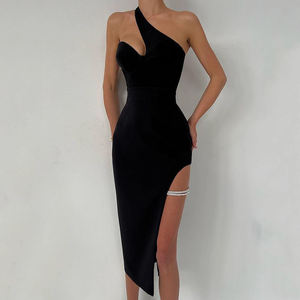 C3101 Disfraces sexy Y2k Hombro cruzado <span class=keywords><strong>Midi</strong></span> Bodycon Vestido de moda Vestidos de corte con abertura especial - Product Image 1