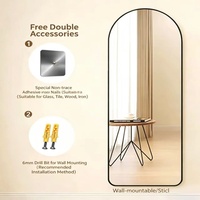 Miroir sur pied pleine longueur en verre HD incassable avec cadre métallique arqué pour dressing et décoration intérieure