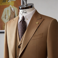 Veste de Costume Homme Personnalisée en Laine à Rayures Fines Camel, Col Revers, Tissu en Laine Premium, Coupe Slim, Blazer Professionnel pour Bureau et Événements Formels