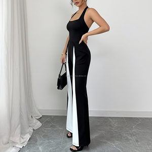 Combinaison Femme Personnalisée OEM à Col Halter, Sexy, Bicolore, Pantalon Large, Élégante, Grande Taille, Tenue de Soirée - Product Image 2