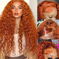 Grosir Wig 13x4 Full, Rambut Brazil 100% Asli, Gelombang Air Warna Ginger, Rambut Virgin Remy Transparan untuk Wanita Kulit Hitam