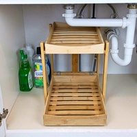 Organisateur et rangement sous évier en bois, étagère coulissante sous armoire, support de salle de bain, rangement gain de place