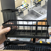 Organisateur d'évier auto-drainant en acier inoxydable avec porte-brosse haute et plateau d'égouttage, support d'éponge pour comptoir de cuisine
