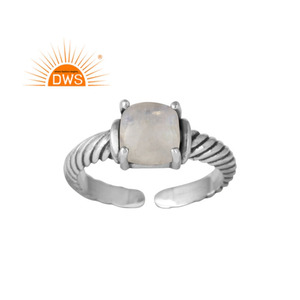 Twisted Sterling Silver Oxidized for Women Prong Setting Rainbow Moonstone Gemstone Trendy <b>Adjustable</b> <b>Ring</b> Wholesale - Product Image 1