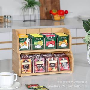 Estante de bambú para guardar bolsitas de té, organizador de escritorio de madera para cápsulas de té y café, estante de 2 niveles - Product Image 5