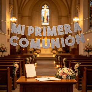 GuiRNalda Mi Prima Comunione, Decorazioni Eleganti per Eventi Religiosi, Set da 12 Pezzi Rettangolari Argento Fustellati, 1 Colore - Product Image 5