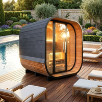 Pengiriman Cepat Rumah Sauna Kaca Panorama Tradisional Ukuran Besar dari Kayu Cedar Merah dengan Pemanas Listrik Harvia 6KW untuk Dijual