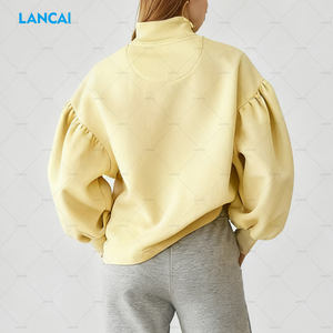 OEM ODM Logo brodé de haute qualité Sweats à capuche d'hiver à manches lanternes 100 % coton pour femmes - Product Image 2