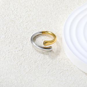 Bague Ajustable Creuse et Lisse en Acier Inoxydable Plaqué Or 18K, Deux Couleurs, Style Minimaliste et Délicat, pour Femme - Product Image 3
