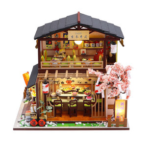 Casa en Miniatura de Madera 3D Personalizada, Kit de Restaurante Japonés de <span class=keywords><strong>Sushi</strong></span>, Interior Zen, Árbol de Cerezo, Decoración de Escritorio, Regalo - Product Image 1