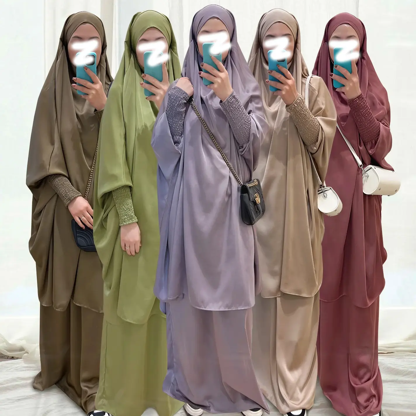 Islamic Clothing Ethnic Prayer Kaftan Dubai Robe Kimono Dress Two Piece Sets Women Muslim Dress Modest Khimar Hijab Abaya Jilbab