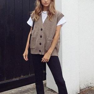 ODM &amp; OEM Manufacturer Custom Knit Sweater Vest <strong>Ladies</strong> Button Grey Cropped <strong>Sleeveless</strong> <strong>Cardigan</strong> for Women - Product Image 4