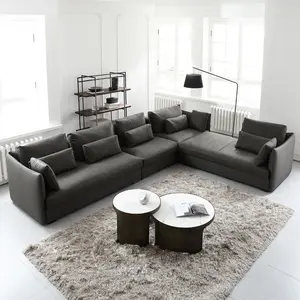 Old fashion italy design living room couch channel leather sectional sofa set for villa loft