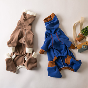 Mono elástico de punto con bloques de color para mascotas, con cuello alto y capucha, cubre patas para <span class=keywords><strong>perros</strong></span> pequeños, ideal para paseos nocturnos. - Product Image 4