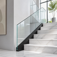 Rampe de balcon en verre sans cadre en aluminium en forme de U minimaliste, montage en surface sur rail