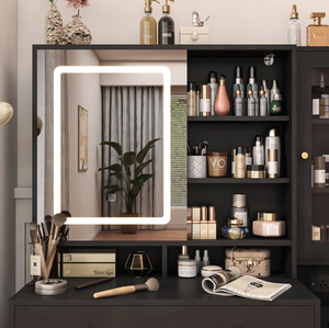 Meuble-lavabo moderne <span class=keywords><strong>avec</strong></span> porte miroir coulissante et lumière LED Meuble-lavabo <span class=keywords><strong>avec</strong></span> station de charge intégrée <span class=keywords><strong>Bureau</strong></span> de maquillage - Product Image 3