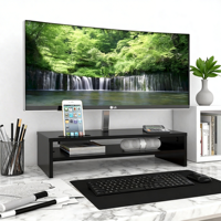Support d'écran en bois, organiseur de bureau à 2 niveaux avec rangement, support d'ordinateur ergonomique, gestion des câbles, support pour téléphone portable