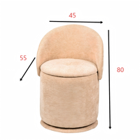 Tabouret de rangement à dossier incurvé pivotant à 360 degrés en tissu chenille avec rangement dissimulé et assise souple pour chambre et dressing
