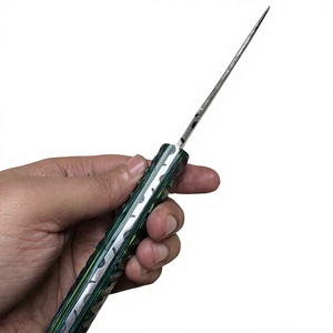 Couteau à lame fixe Drop Point en acier Damas, manche en bois Pakka bleu, couteau de survie pour le camping et le bricolage - Garantie 3 ans, prix abordables - Product Image 3