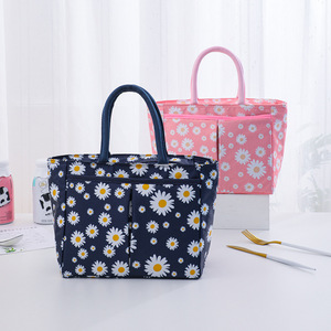 Sac à déjeuner isotherme à motif Daisy, bleu marine et rose, fourre-tout de grande capacité pour pique-nique et usage quotidien - Product Image 1