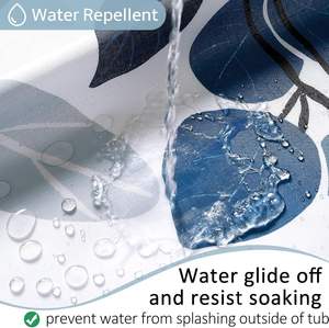 Rideau <span class=keywords><strong>de</strong></span> douche en polyester à motif floral botanique Art Déco, texture lin moderne, lavable, avec 12 crochets métalliques pour <span class=keywords><strong>salle</strong></span> <span class=keywords><strong>de</strong></span> <span class=keywords><strong>bain</strong></span> - Product Image 3