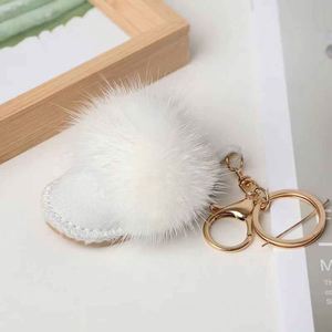 Porte-clés en fourrure de vison véritable de haute qualité, petits pendentifs en forme de pantoufles, accessoires pour sacs, fourrure mignonne - Product Image 5