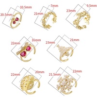 Cincin Wanita Model Tumpuk Terbuka Lapis Emas Perak Desain Hati Ceri Zirkonia Pita, Cincin Jari yang Dapat Disesuaikan untuk Perhiasan Fashion