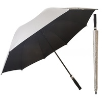 Parapluie de golf droit en pongé argenté avec logo personnalisé Wind Storm, ouverture automatique, protection soleil et pluie, et pochette