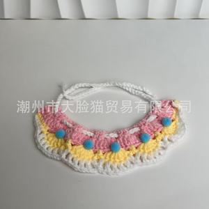 Gorro para mascotas, sombrero de cumpleaños para gatos y perros, accesorio de fiesta de punto de algodón tejido, accesorio decorativo para fotos de mascotas, babero decorativo con pompón en la parte superior - Product Image 2