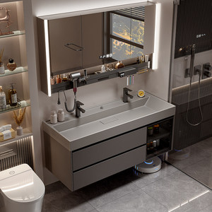 New modern smart storage <b>mirror</b> cabinet gray washbasin hot curved integrated basin defogger function - Product Image 2