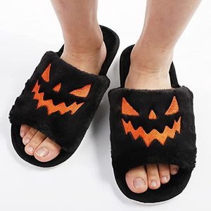 Autumn Pink <strong>Orange</strong> Halloween Pumpkin Lantern Slippers Soft Furry Comfort Closed Toe <strong>Slides</strong> Outdoor Fuzzy House Slippers - Product Image 3